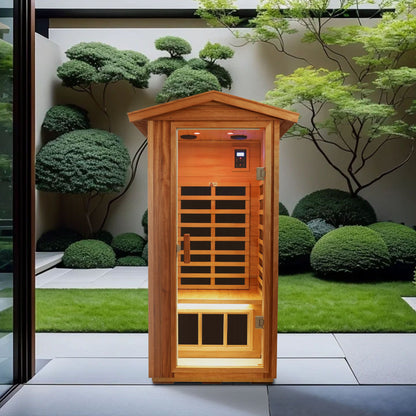 One Person Outdoor Okoume Wood Far Infrared Sauna Room