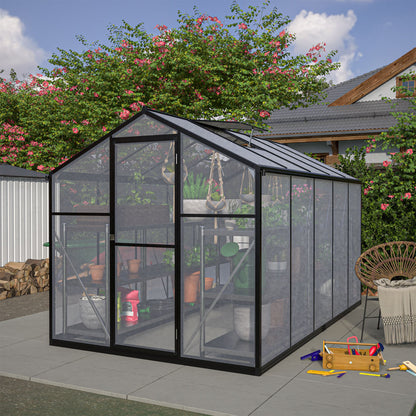 6x10 ft Polycarbonate Greenhouse  with Aluminum Frame Lockable Door & Adjustable Roof Vent