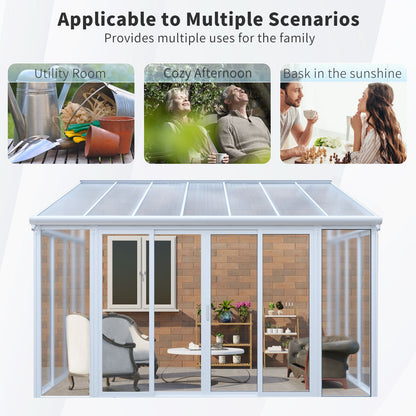 10×14 ft Enclosed Patio Cover with 3 Lockable Sliding Doors, All Season Sunroom with aluminum alloy frame