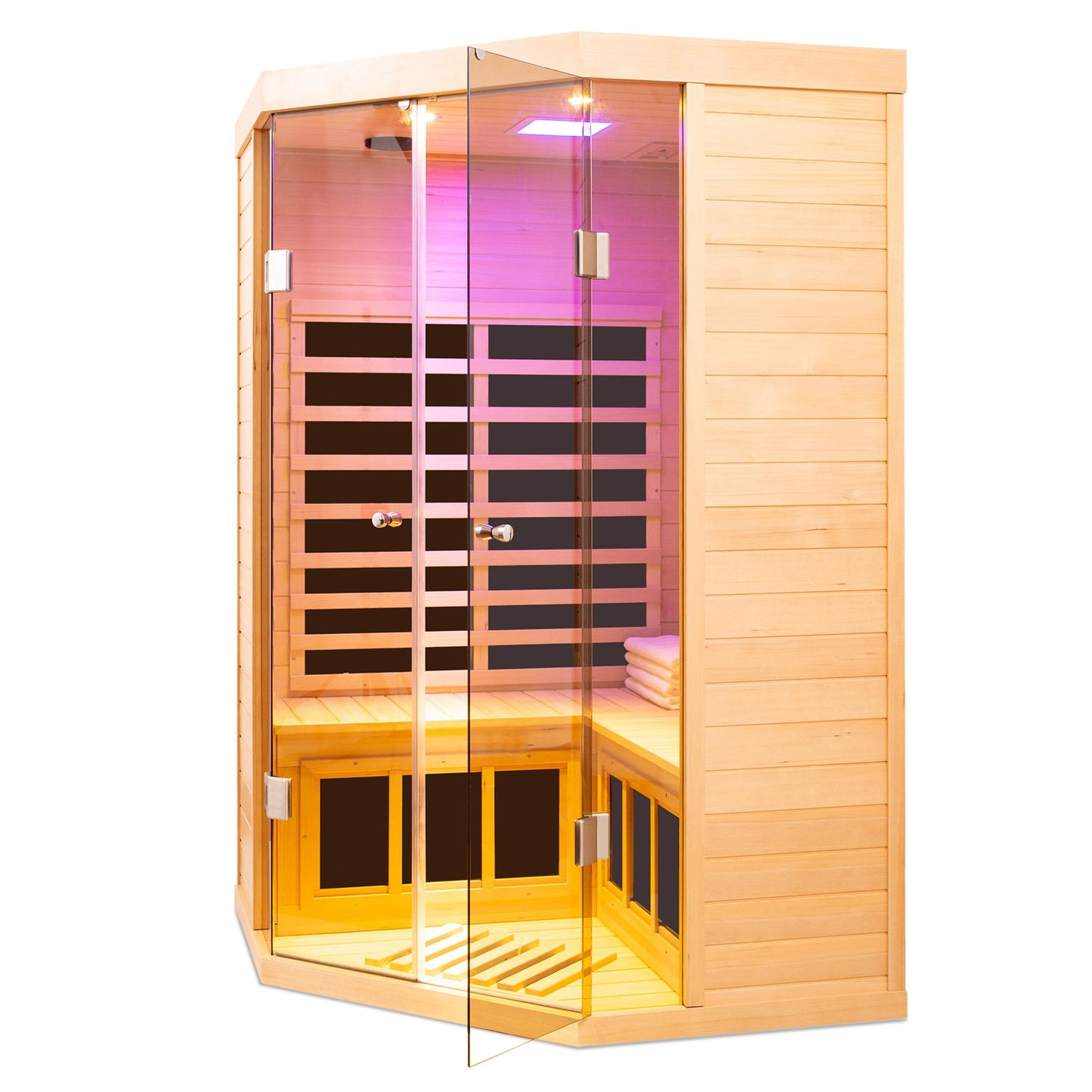 Two persons large glass front deluxe  Hemlock far infrared corner sauna room