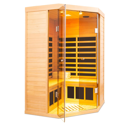 Two persons large glass front deluxe  Hemlock far infrared corner sauna room