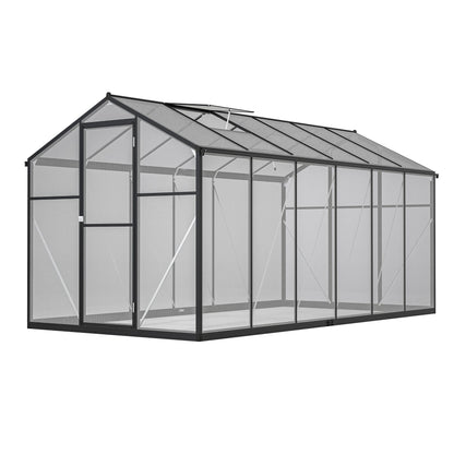 6' x 12' Polycarbonate Greenhouse, with Double Flush Door, Rain Gutter and Ventilation Window