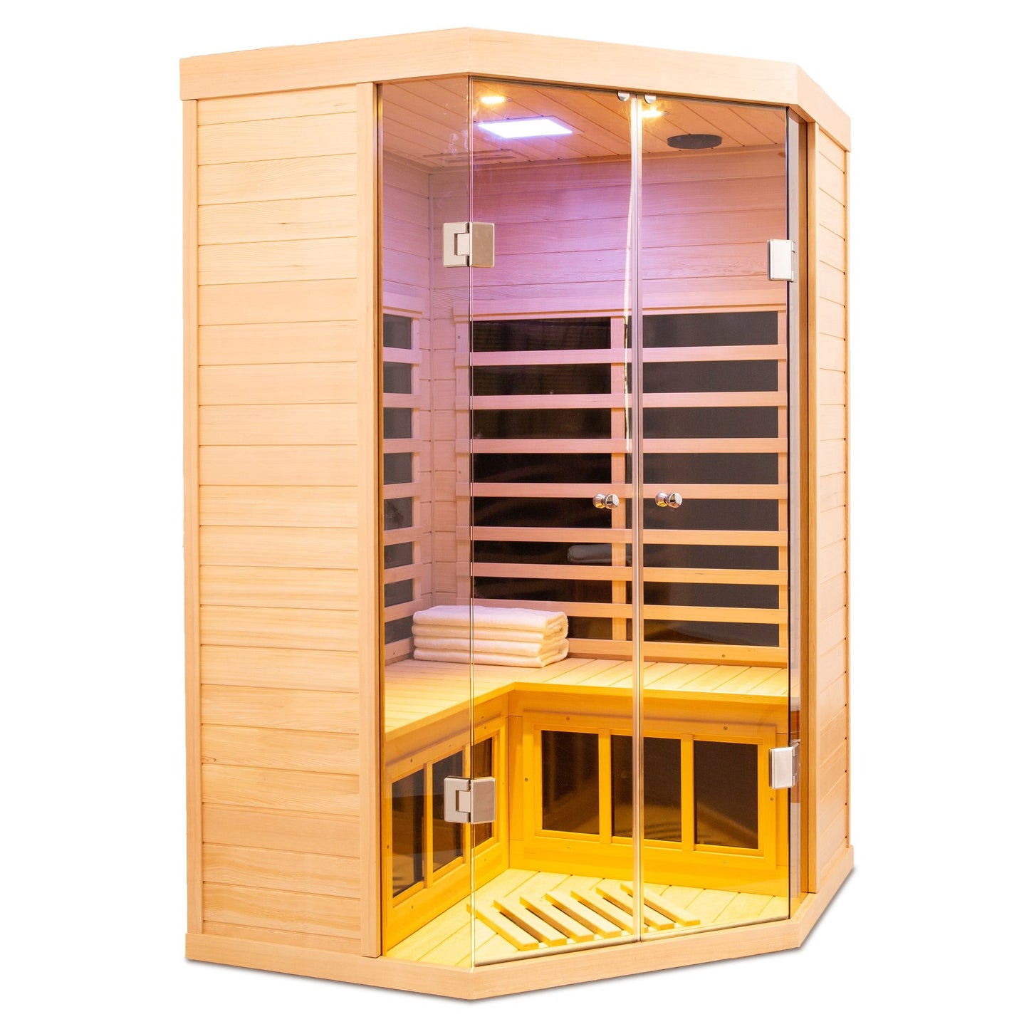 Two persons large glass front deluxe  Hemlock far infrared corner sauna room